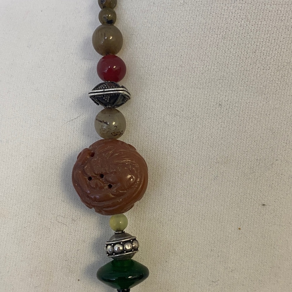 Artisan Beaded Necklace semi precious stones 30” with Earthy Tones - Picture 5 of 7